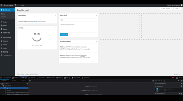 Sanitized WordPress dashboard screenshot from the assessment