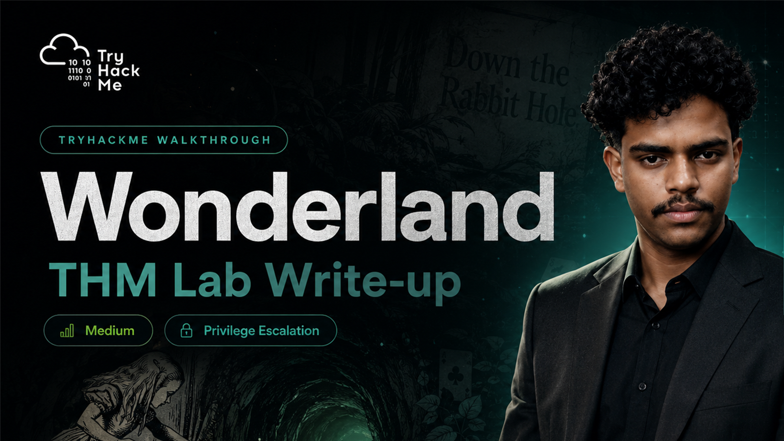 Wonderland TryHackMe walkthrough cover artwork for Debojit Singh